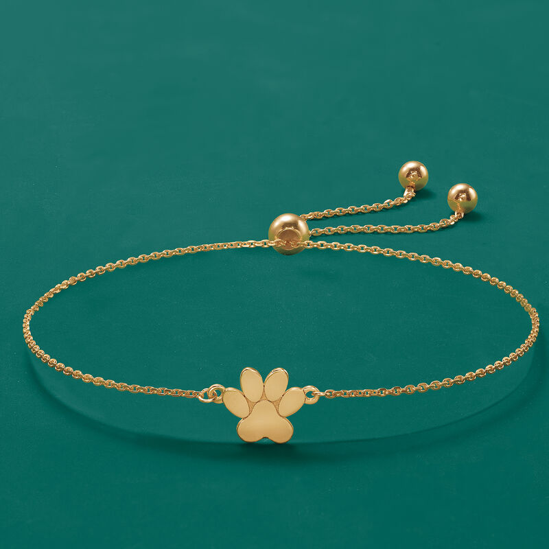 14kt Yellow Gold Paw Print Bolo Bracelet image number 3