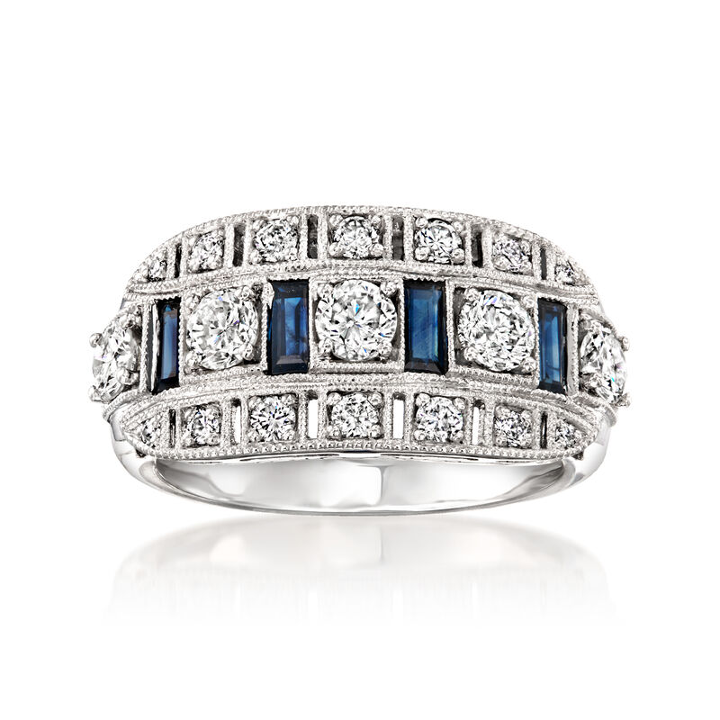 C. 2000 Vintage 1.11 ct. t.w. Diamond and .57 ct. t.w. Sapphire Ring in Platinum. Size 6.5 image number 0