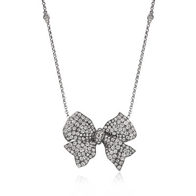 C. 1990 Vintage 3.00 ct. t.w. Diamond Bow Necklace in Platinum and 14kt Yellow Gold