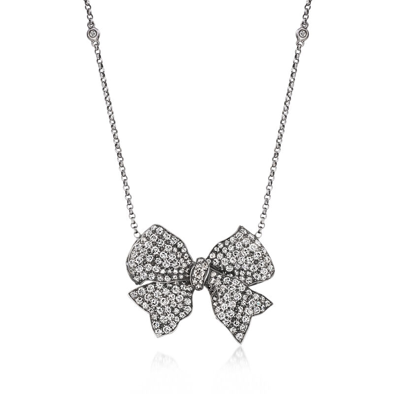 C. 1990 Vintage 3.00 ct. t.w. Diamond Bow Necklace in Platinum and 14kt Yellow Gold. 16" image number 0