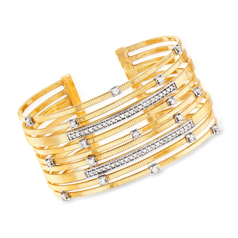 1.20 ct. t.w. Diamond Cuff Bracelet in 14kt Yellow Gold. 7&quot; image number 0