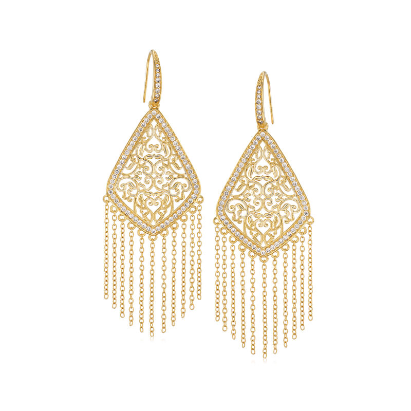 1.13 ct. t.w. CZ Fringe Chandelier Earrings in 18kt Gold Over Sterling image number 0