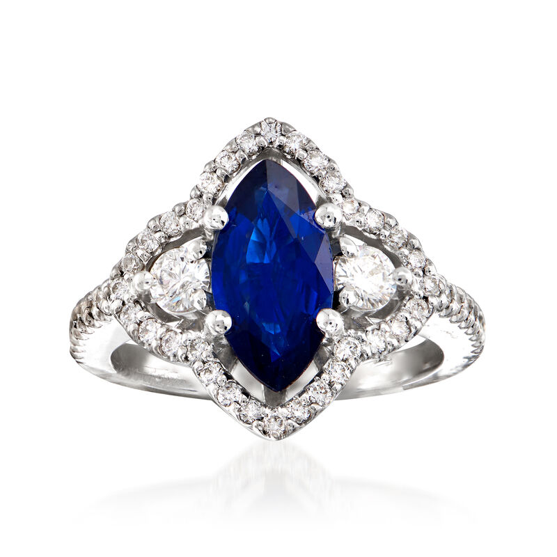 C. 1990 Vintage 1.85 Carat Sapphire and .75 ct. t.w. Diamond Ring in 18kt White Gold. Size 6.75 image number 0