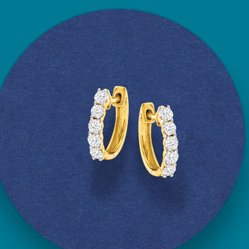 .50 ct. t.w. Diamond Huggie Hoop Earrings in 14kt Yellow Gold. 3/8&quot; image number 2