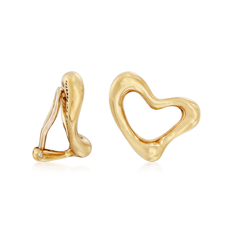 C. 1990 Vintage Tiffany Jewelry &quot;Elsa Peretti&quot; 18kt Yellow Gold Heart Clip-On Earrings image number 2