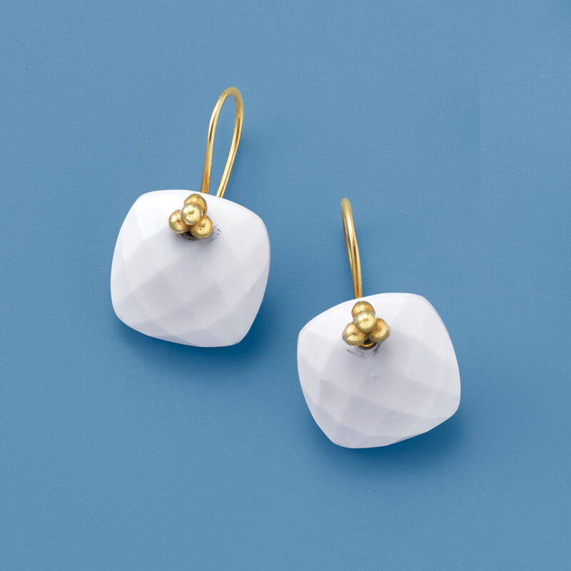 White Agate Drop Earrings in 14kt Yellow Gold image number 2