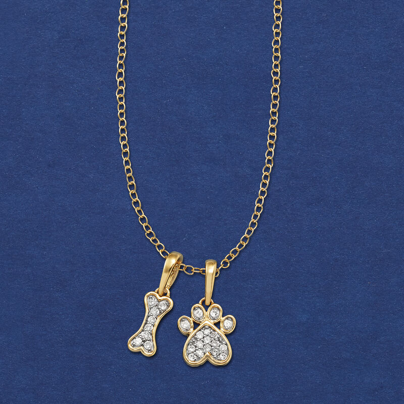 .10 ct. t.w. Diamond Dog Bone and Paw Pendant Necklace in 14kt Yellow Gold image number 2