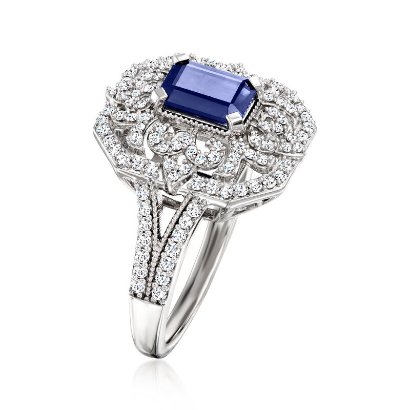 1.10 Carat Sapphire and .50 ct. t.w. Lab-Grown Diamond Vintage-Style Ring in Sterling Silver image number 2