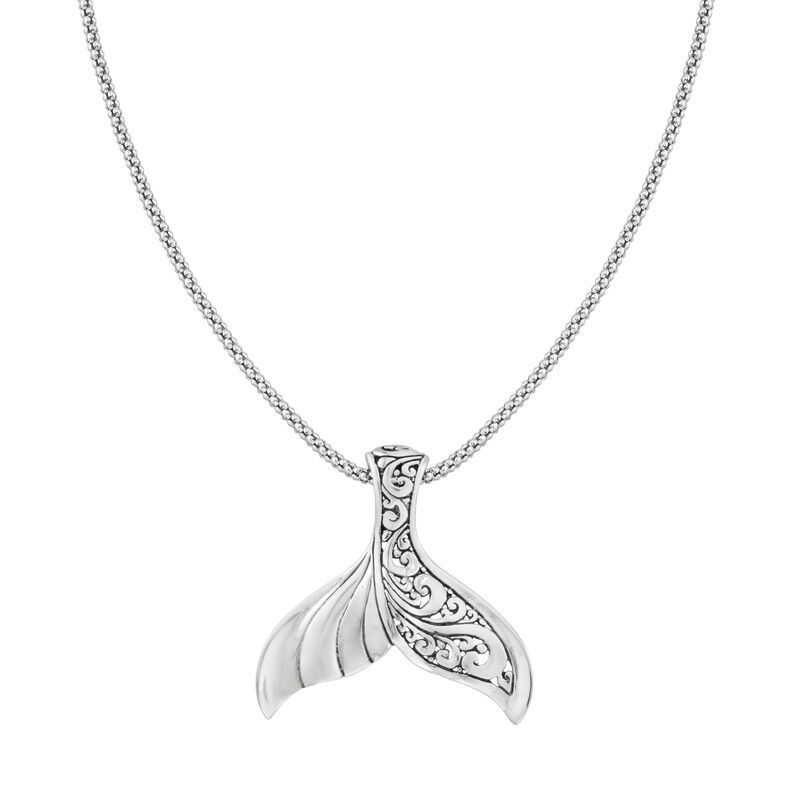 Sterling Silver Bali-Style Whale Tail Pendant Necklace. 18&quot; image number 2