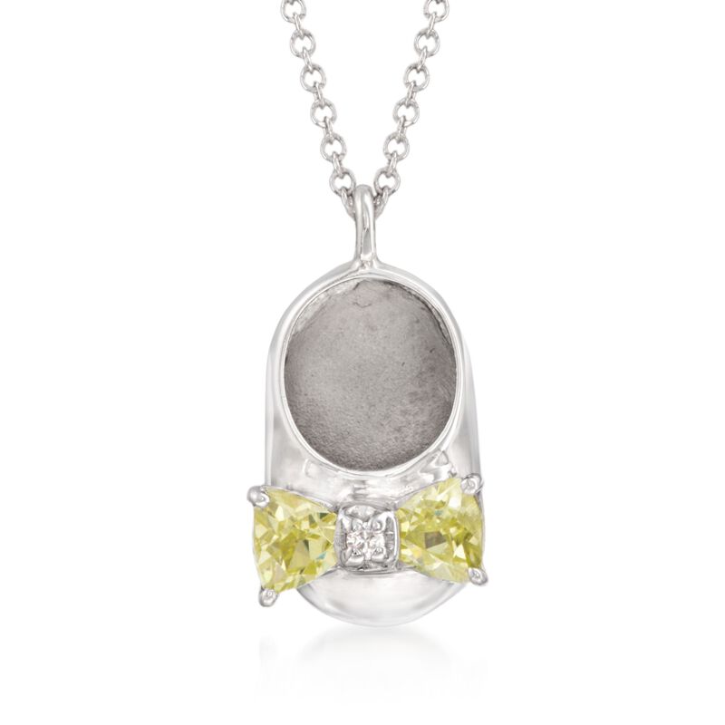 Simulated Peridot Baby Shoe Pendant Necklace with CZ in Sterling Silver image number 0