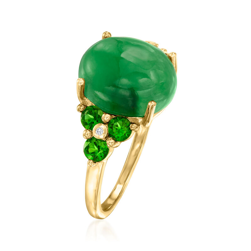 Jade and .70 ct. t.w. Chrome Diopside Ring with White Zircon Accents in 18kt Yellow Gold Over Sterling Silver image number 2