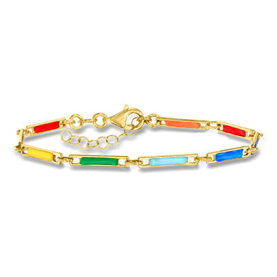 Italian Multicolored Enamel Bar-Link Bracelet in 18kt Gold Over Sterling