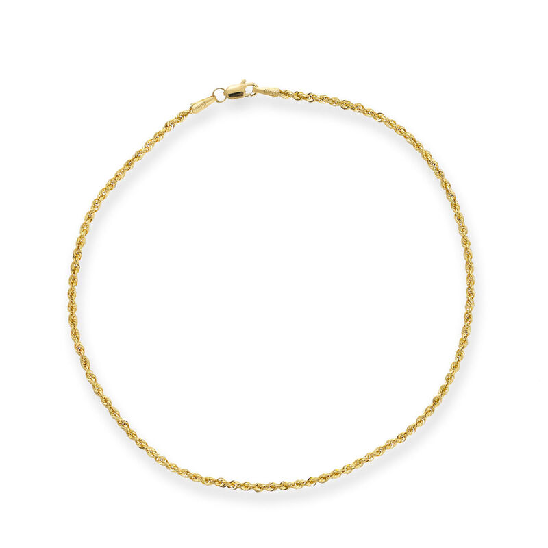 14kt Yellow Gold Rope Chain Anklet. 10&quot; image number 0