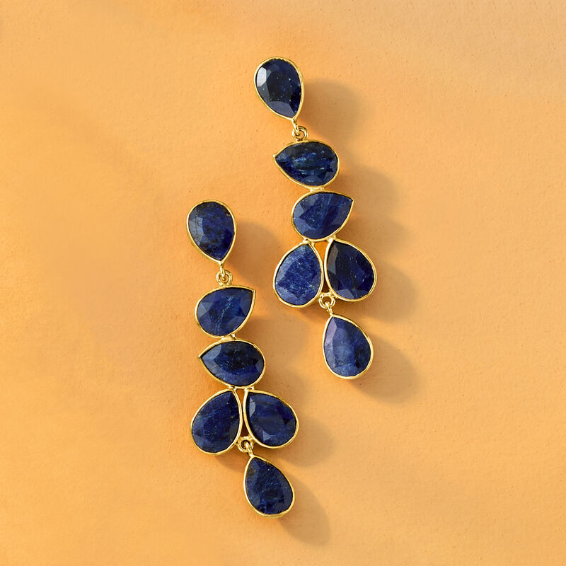 30.00 ct. t.w. Sapphire Drop Earrings in 18kt Gold Over Sterling image number 3
