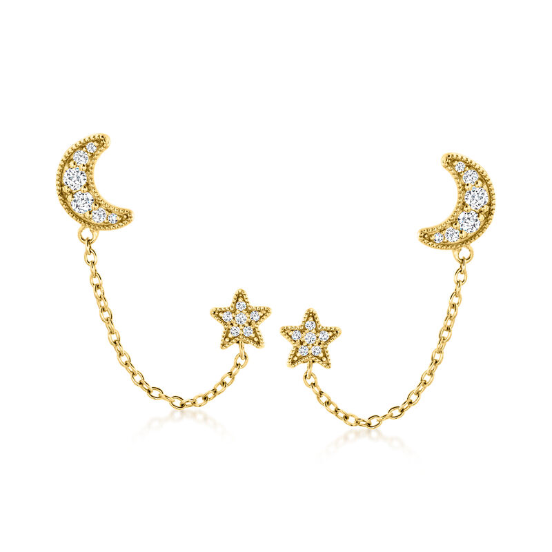 .40 ct. t.w. White Topaz Moon and Star Double-Piercing Earrings in 18kt Gold Over Sterling image number 0