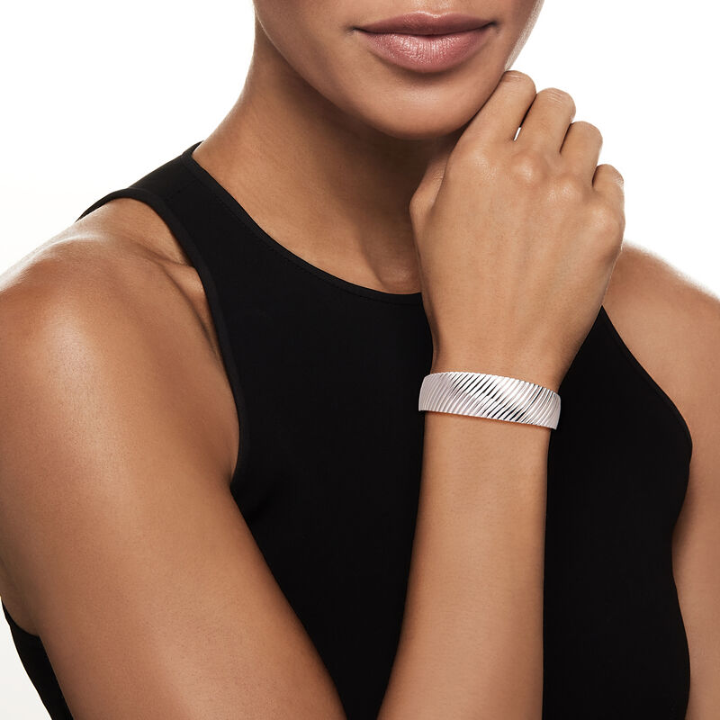 Italian Sterling Silver Ribbed Cuff Bracelet image number 1