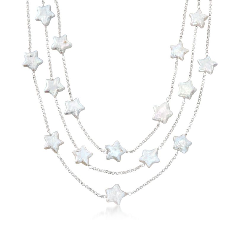 11-12mm Cultured Star Pearl Three-Strand Necklace in Sterling Silver image number 0