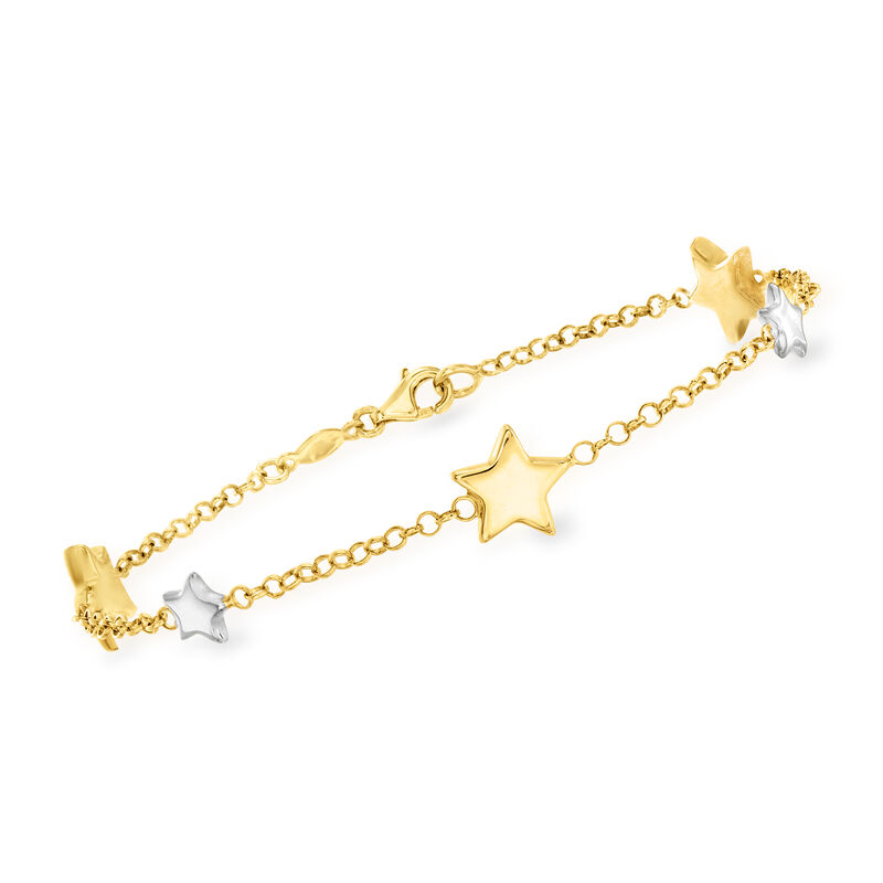 Italian 14kt Two-Tone Gold Star Station Bracelet. 7.5&quot; image number 0