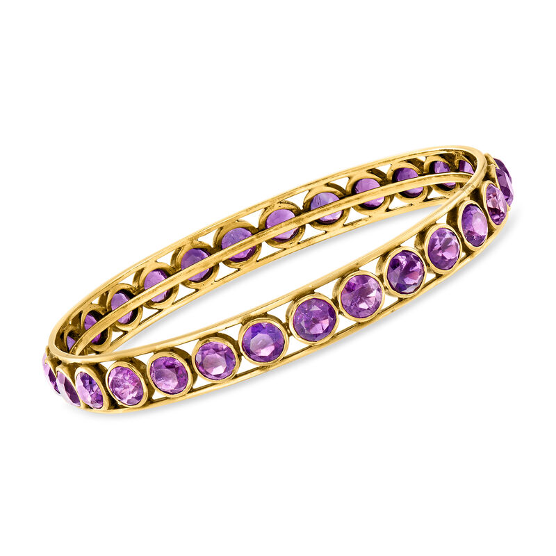 C. 1950 Vintage 25.50 ct. t.w. Amethyst Bangle Bracelet in 18kt Yellow Gold. 8&quot; image number 0