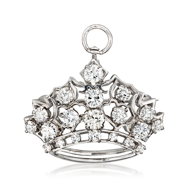C. 1980 Vintage 2.10 ct. t.w. Diamond Crown Pin/Pendant in 14kt White Gold image number 0