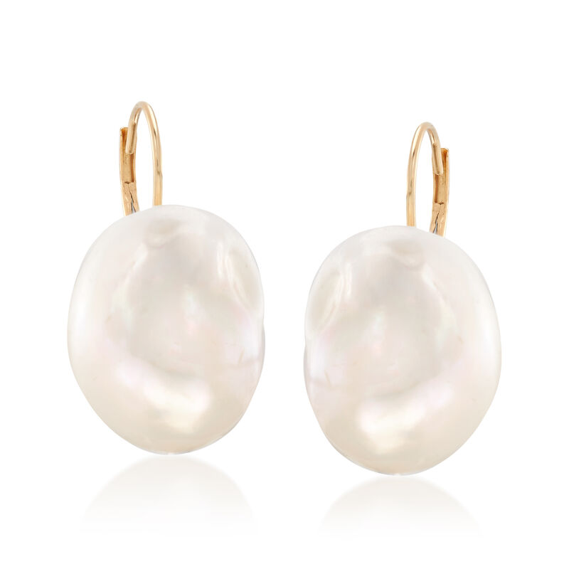 13-14mm Cultured Baroque Pearl Drop Earrings in 14kt Yellow Gold image number 3