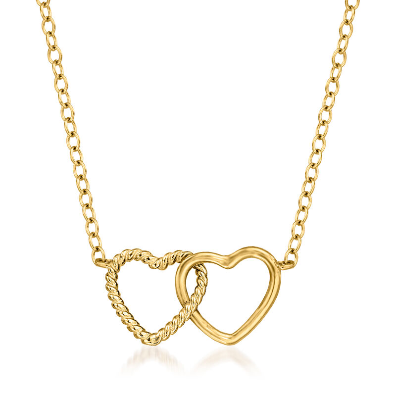 14kt Yellow Gold Twisted DoubleHeart Necklace. 16"
