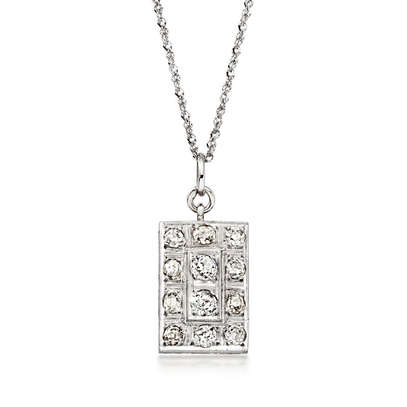 C. 1950 Vintage 1.00 ct. t.w. Diamond Rectangular Pendant Necklace in 10kt White Gold. 17.5" image number 0