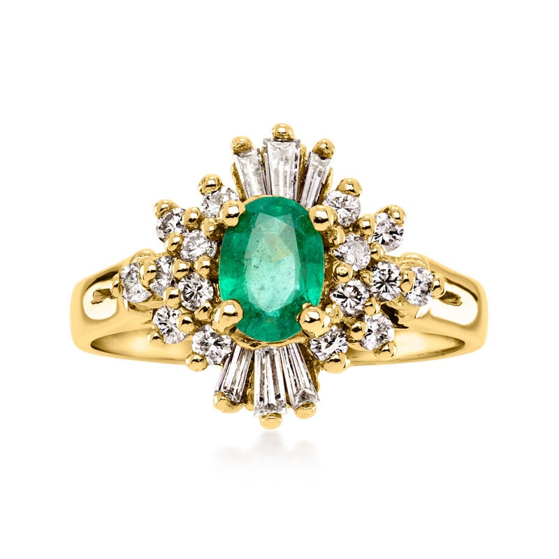 C. 1980 Vintage .65 Carat Emerald Ring with .76 ct. t.w. Diamonds in 14kt Yellow Gold. Size 7.5 image number 0