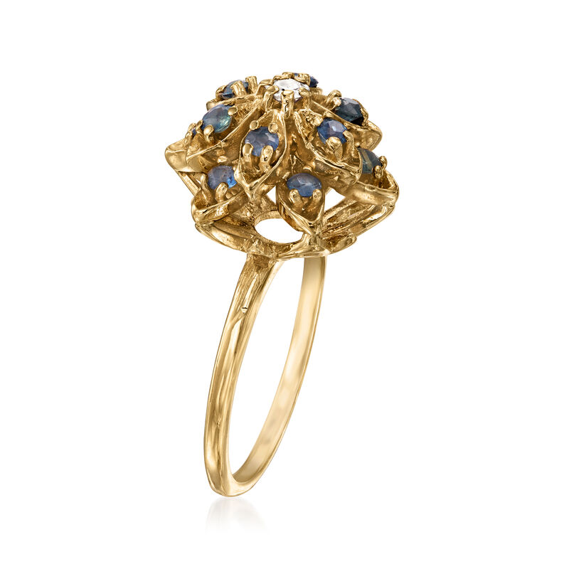 C. 1970 Vintage .80 ct. t.w. Sapphire Flower Ring with Single Diamond in 14kt Yellow Gold. Size 6.5 image number 2