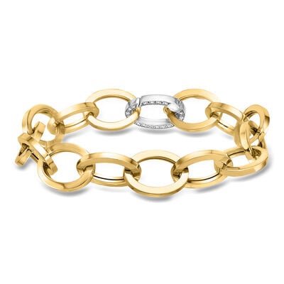 Italian .20 ct. t.w. Diamond Cable-Link Bracelet in 14kt Two-Tone Gold