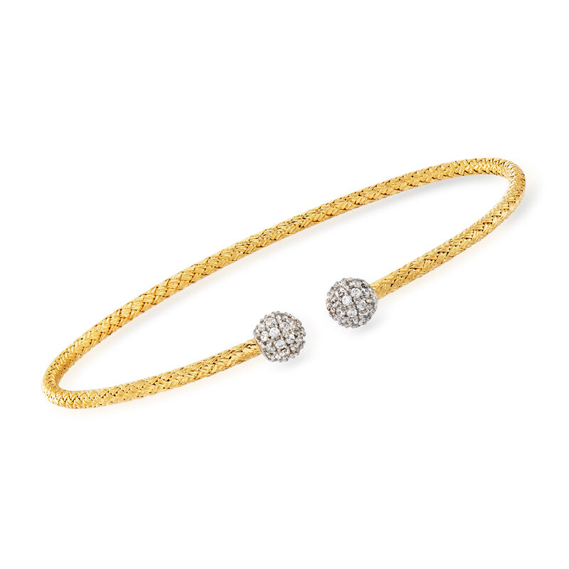 Charles Garnier &quot;Paolo&quot; .65 ct. t.w. CZ Cuff Bracelet in Sterling Silver and 18kt Gold Over Sterling. 7&quot; image number 0