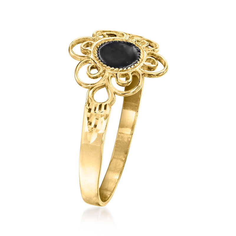 Italian Black Enamel Floral Ring in 14kt Yellow Gold image number 1
