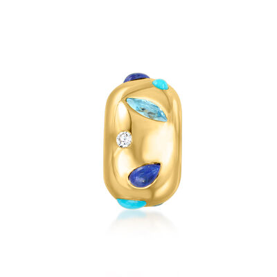 Multi-Gemstone Bead Charm with Lab-Grown Diamonds in 18kt Gold Over Sterling