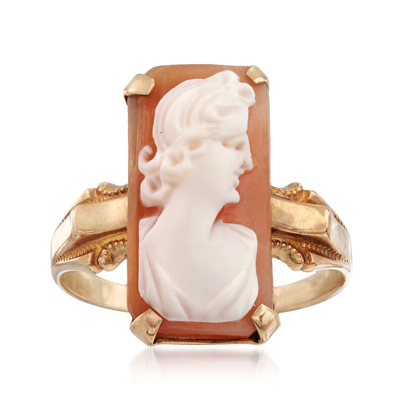 C. 1920 Vintage Rectangular Shell Cameo Ring in 10kt Yellow Gold image number 0