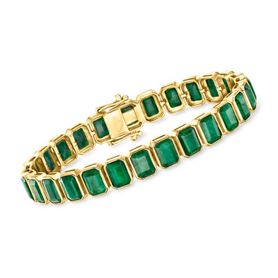 25.00 ct. t.w. Bezel-Set Emerald Bracelet in 18kt Gold Over Sterling