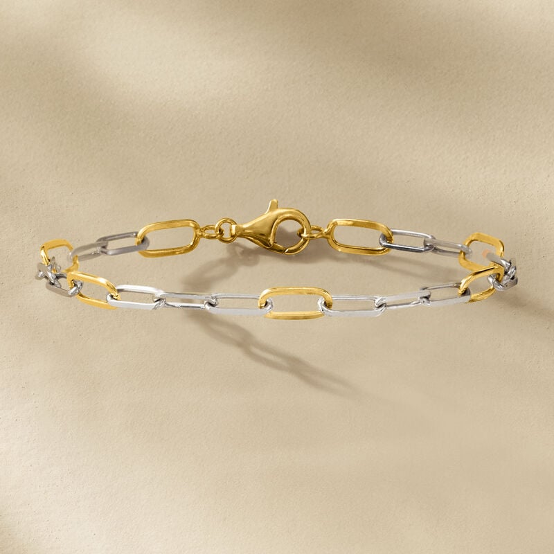 Sterling Silver and 18kt Gold Over Sterling Paper Clip Link Bracelet. 7" image number 2