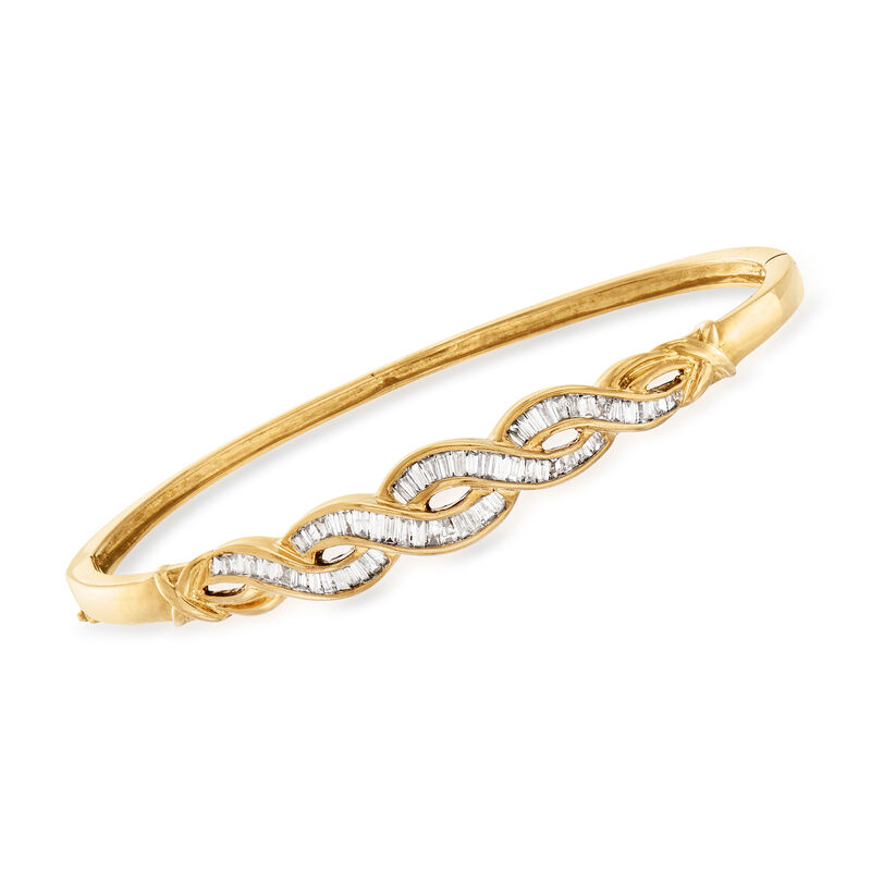C. 1980 Vintage 1.10 ct. t.w. Baguette Diamond Braid Bangle Bracelet in 10kt Yellow Gold. 7&quot; image number 0