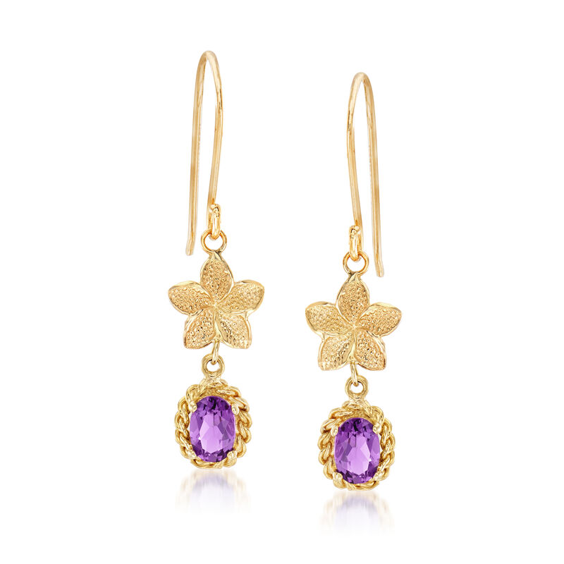 .90 ct. t.w. Amethyst Flower Drop Earrings in 14kt Yellow Gold image number 0