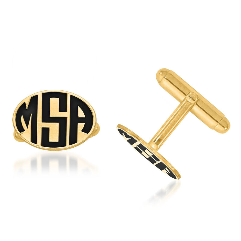 14kt Yellow Gold Oval Monogram Cuff Links with Black Enamel image number 0