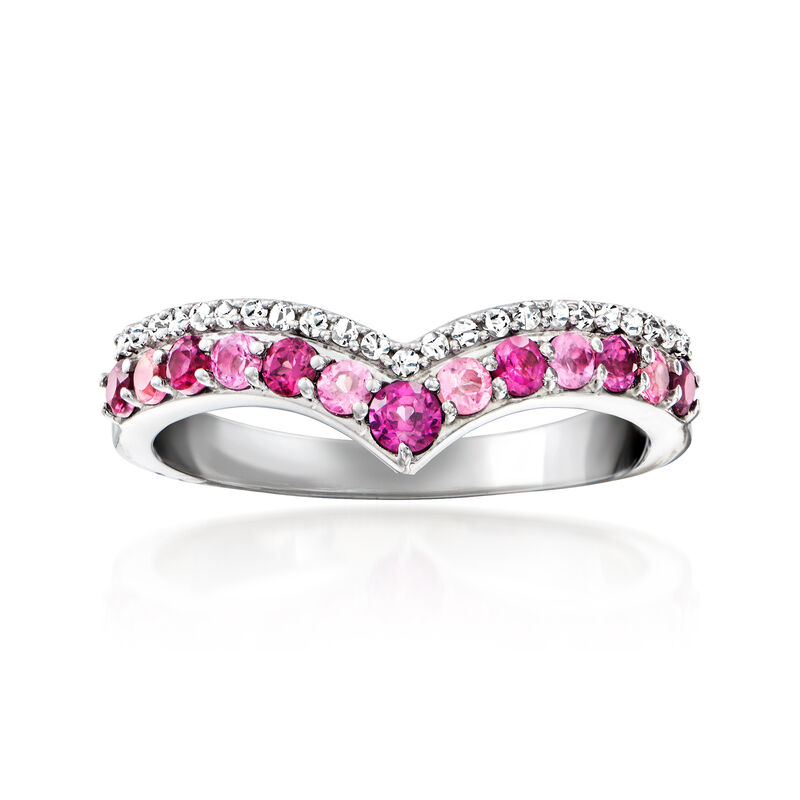 .20 ct. t.w. Rhodolite Garnet and .10 ct. t.w. Pink Tourmaline V-Shaped Ring with .10 ct. t.w. White Zircon in Sterling Silver image number 0