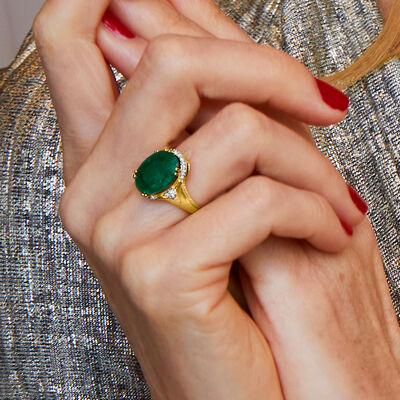 4.80 Carat Emerald Ring with Diamonds in 18kt Gold Over Sterling