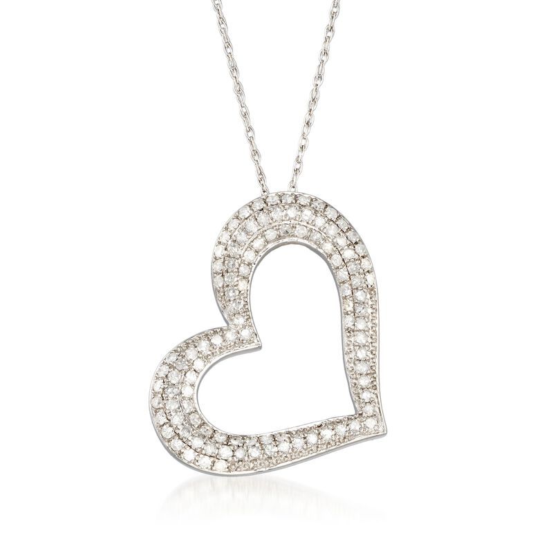 1.00 ct. t.w. Pave Diamond Open-Space Heart Necklace in Sterling Silver. 18&quot; image number 1