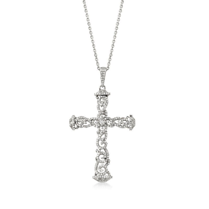 .50 ct. t.w. Diamond Openwork Cross Pendant Necklace in Sterling Silver image number 0