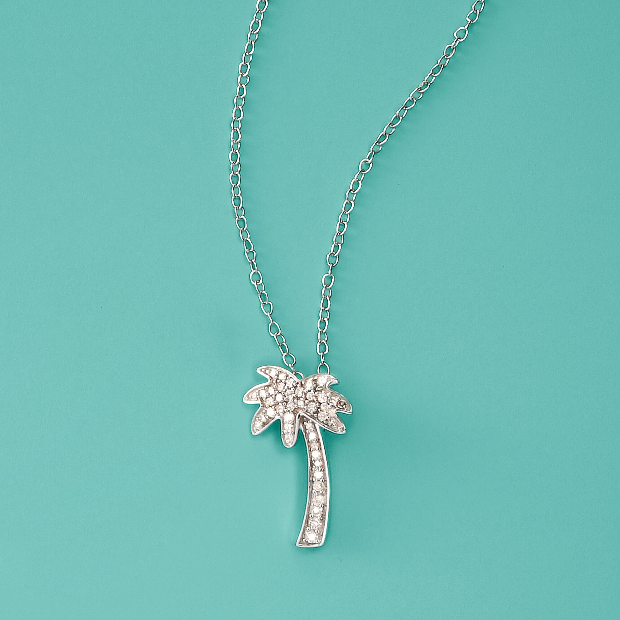 White gold diamond palm tree necklace outlet