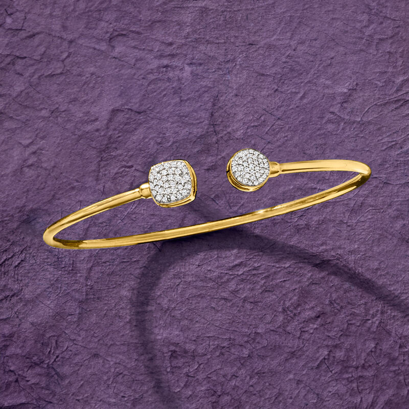 .25 ct. t.w. Diamond Square and Round Cluster Cuff Bracelet in 18kt Gold Over Sterling image number 2