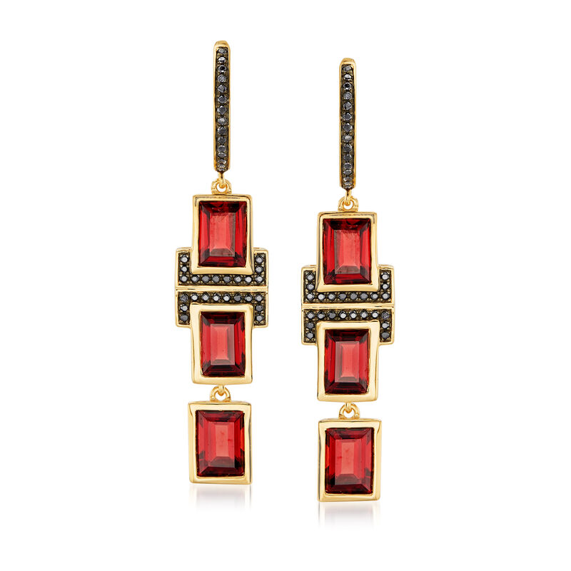 6.50 ct. t.w. Garnet and .20 ct. t.w. Black Spinel Drop Earrings in 18kt Gold Over Sterling  image number 0