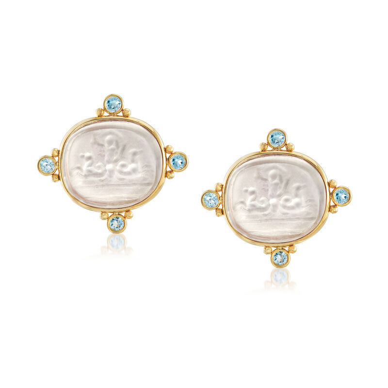 Mazza 21x18mm Mother-Of-Pearl Doublet and 1.20 ct. t.w. Blue Topaz Earrings in 14kt Yellow Gold image number 0