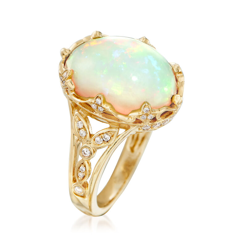 Ethiopian Opal and .28 ct. t.w. Diamond Ring in 14kt Yellow Gold image number 2