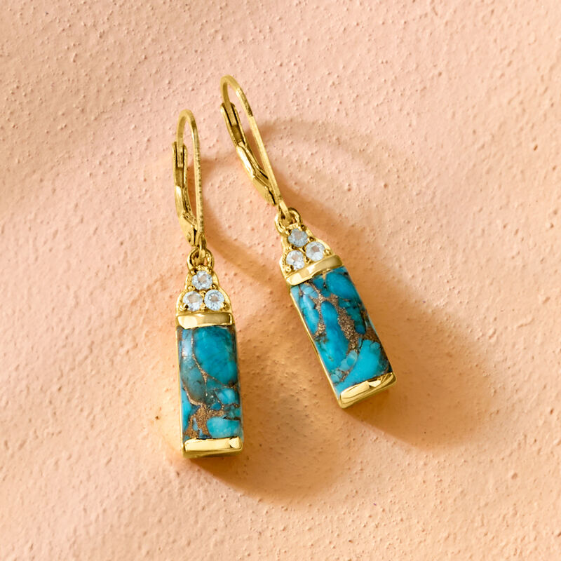 Turquoise and .50 ct. t.w. Sky Blue Topaz Drop Earrings in 18kt Gold Over Sterling image number 4