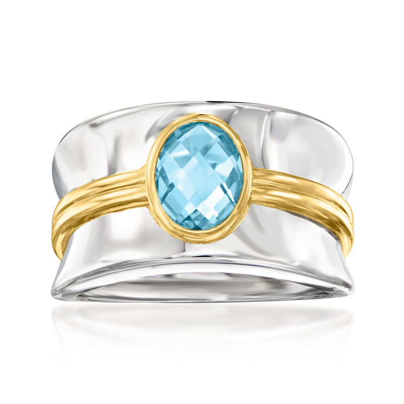 1.20 Carat Swiss Blue Topaz Ring in Sterling Silver and 18kt Gold Over Sterling image number 0